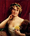 Emile Vernon An Elegant Lady With A Yellow Rose painting